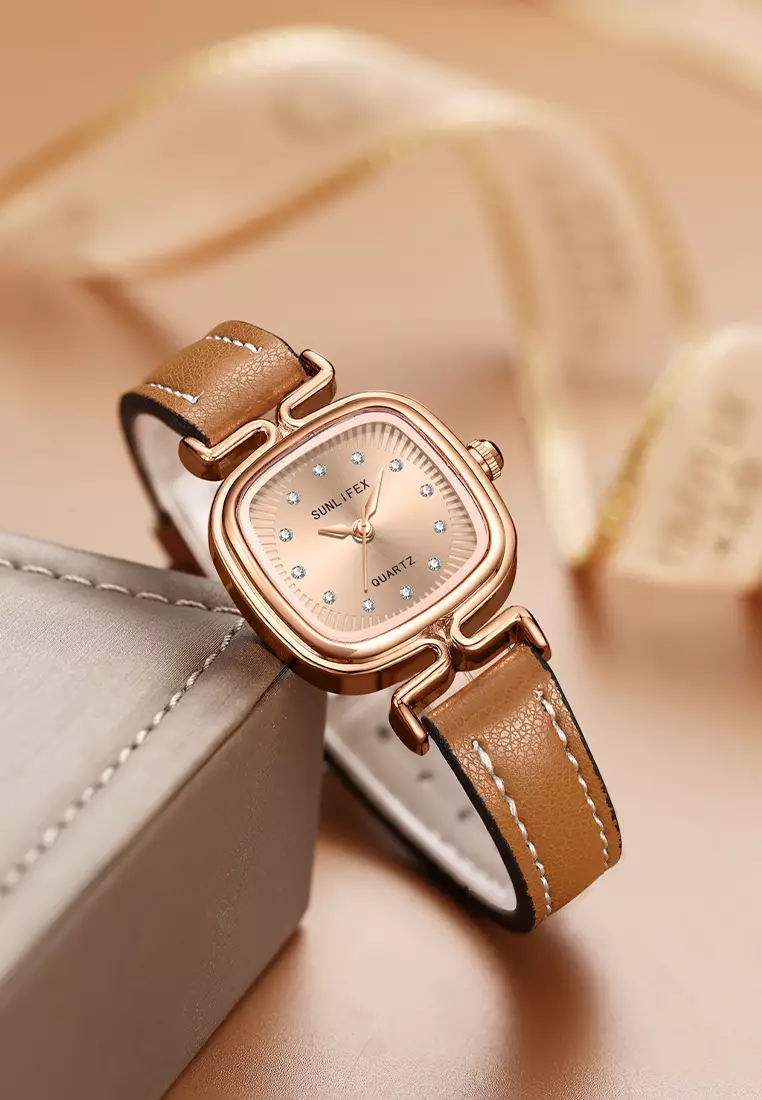 Jam Tangan Wanita Original Korea Retro Anggun Kuarsa Berlian Jam Tangan Cewek 5996 brown