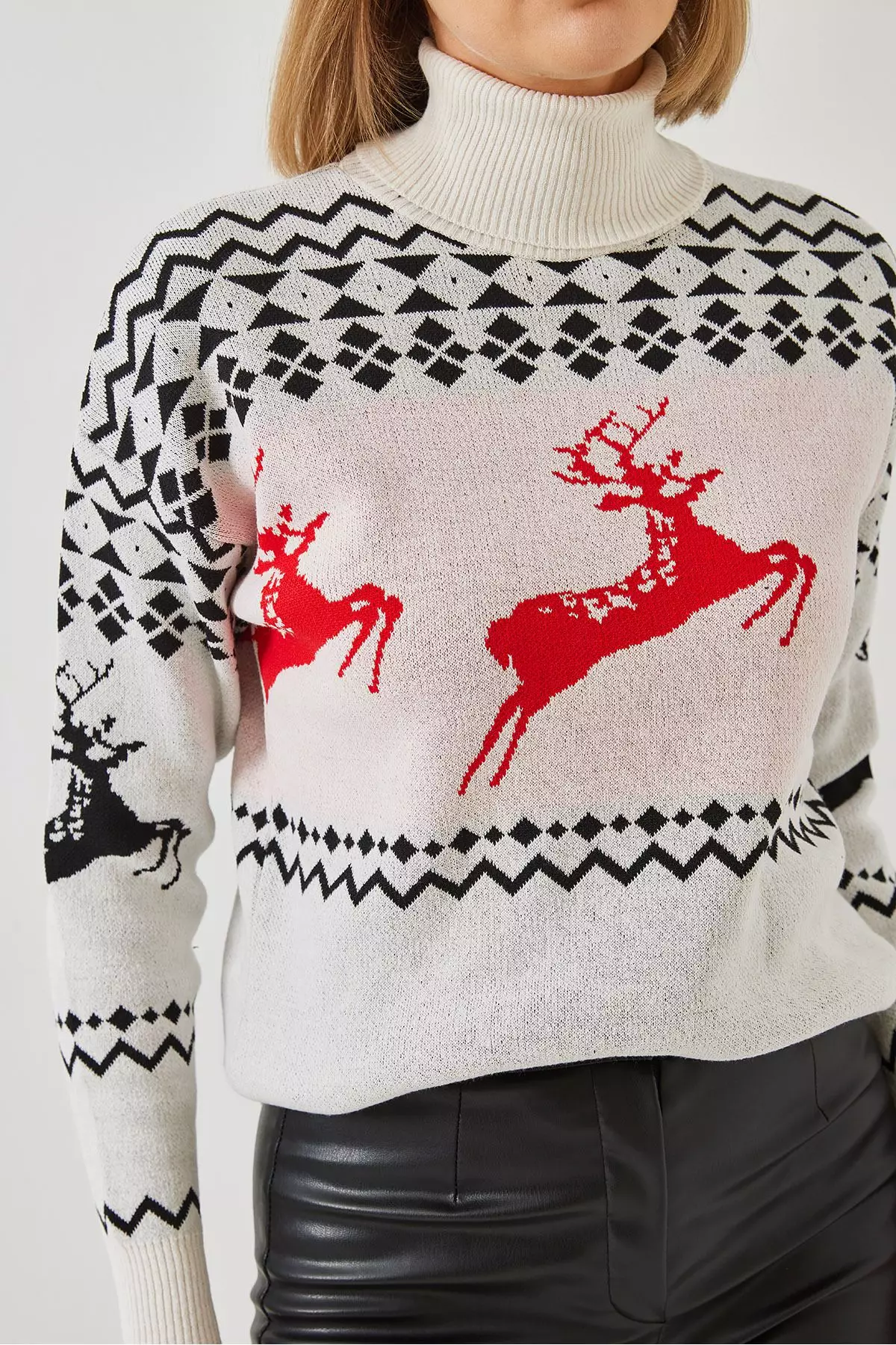 Women's Turtleneck Sweater With Deer Pattern 20246224
