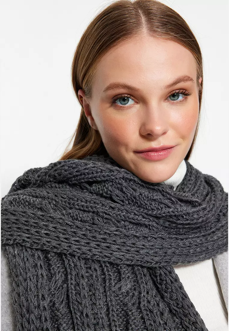 Anthracite Knit Detailed Knitwear Scarf