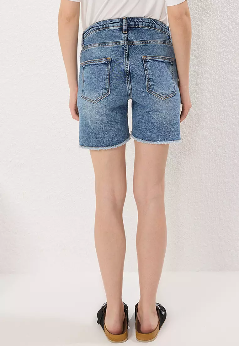 Blue Side Elastic Maternity Denim Shorts TBBSS25AP00029