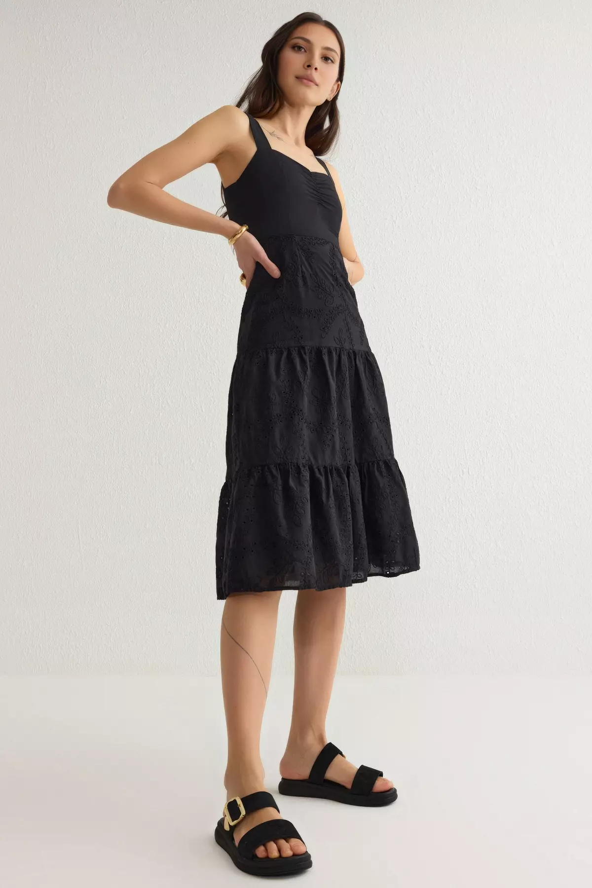 Black Suede Gold Buckle Flat Women's Slippers Takss25Te00006