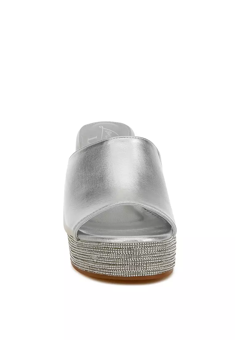 Wedge Heel Peep Toe Sandals in Silver