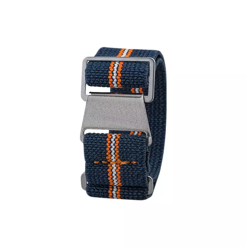 Tali / Strap Guy MN-NBL-ORG-WHT-20AC Navy Blue Nylon 2 Dual Tone Stripe Silver Folding Clasp