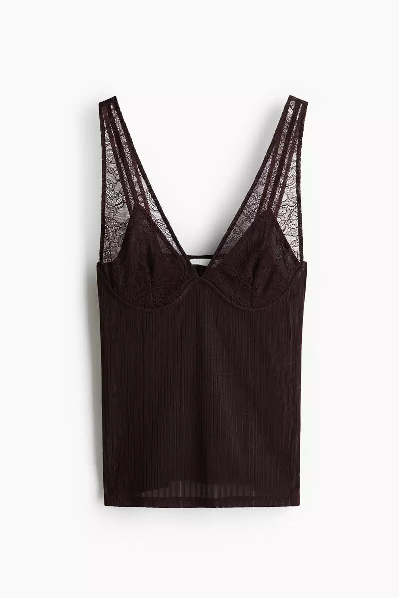 Buy H&M Lace-detail rib-knit top 2026 Online | ZALORA