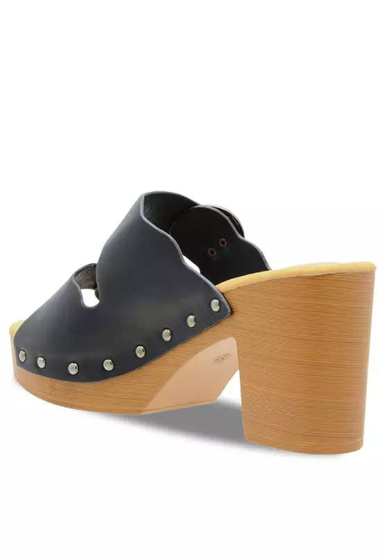 Solid Tone Wooden Casual Heels