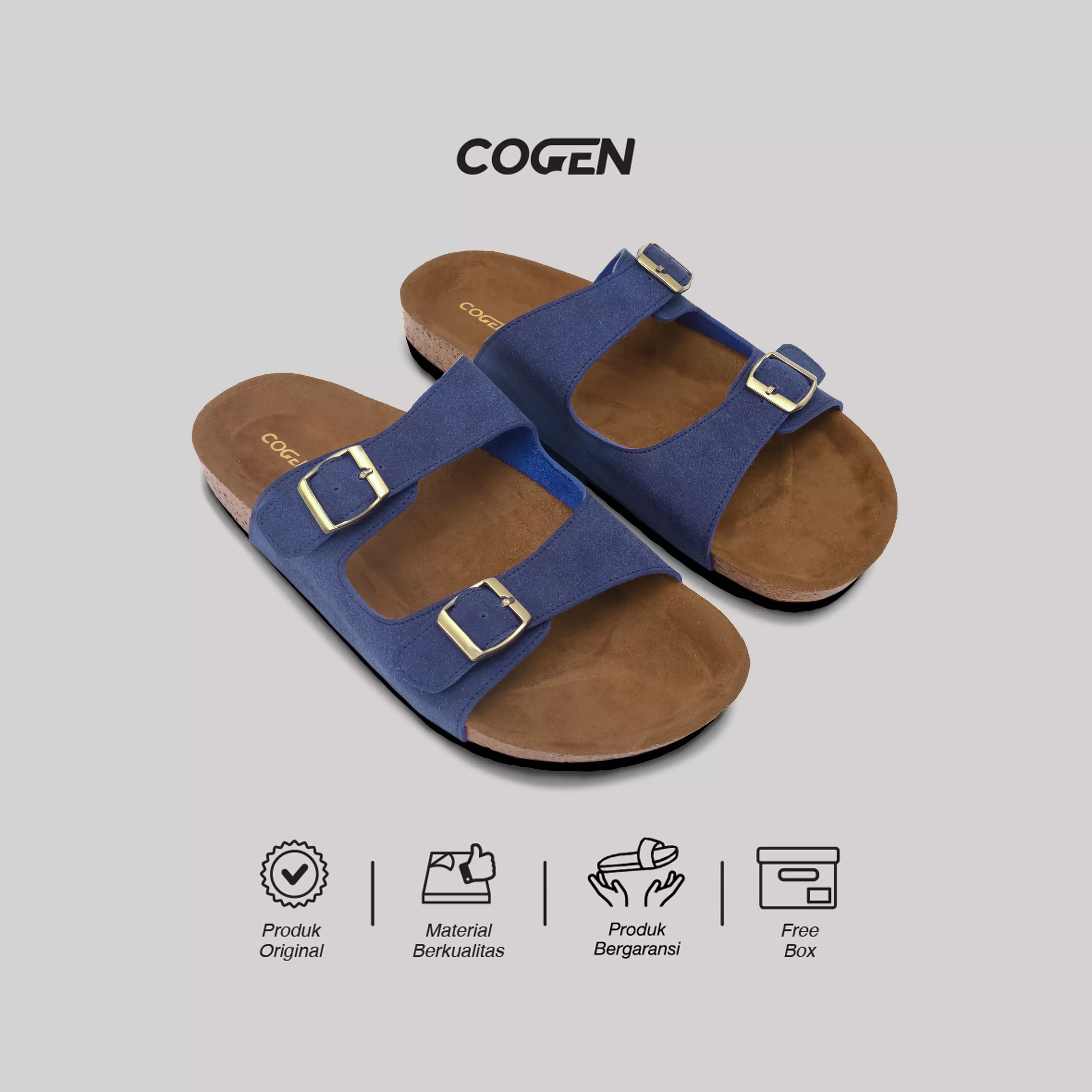 Cogen Sandal Pria Kulit Sendal Slop Birken Vintage - Opera Blue