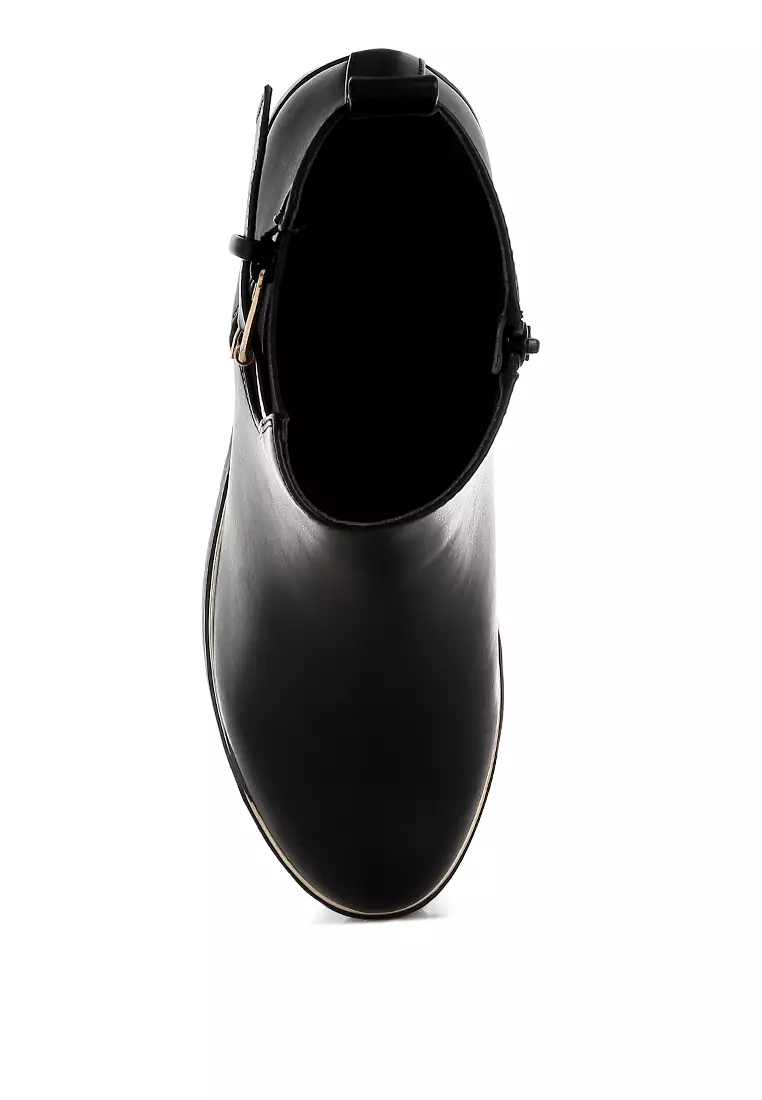 Chunky Buckle Detail Ankle Boots in Black