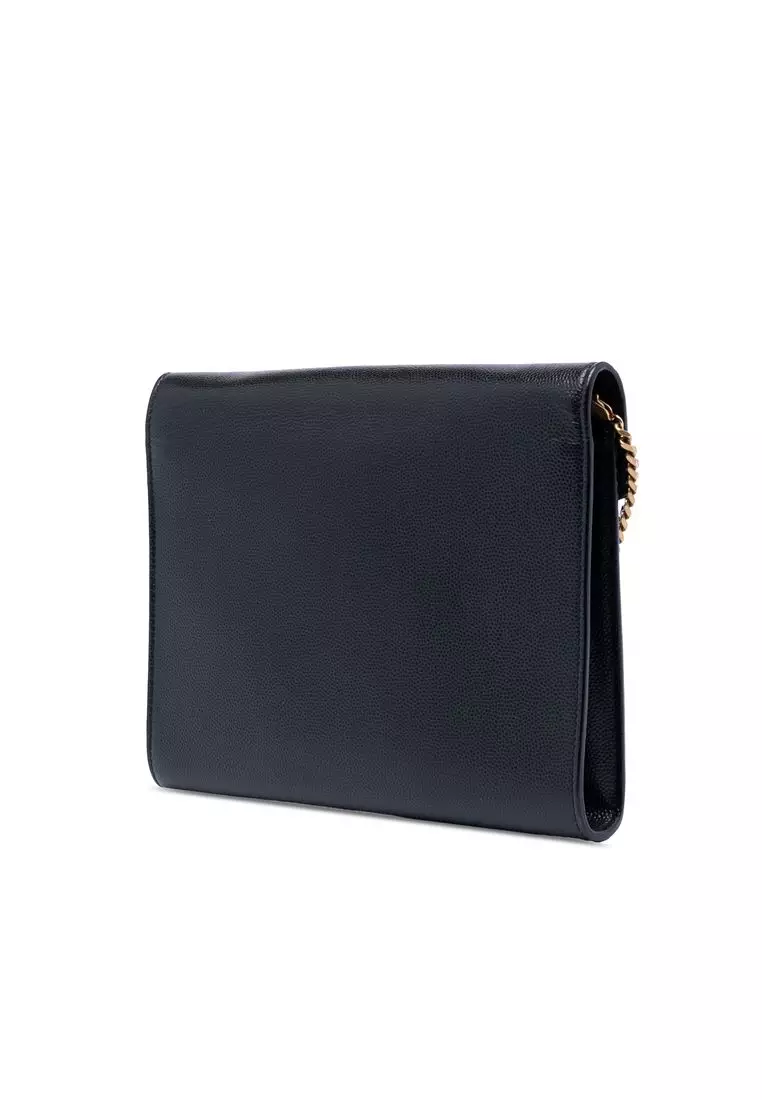 Pre-Loved Saint Laurent Grain De Poudre Monogram Cassandra Chain Wallet