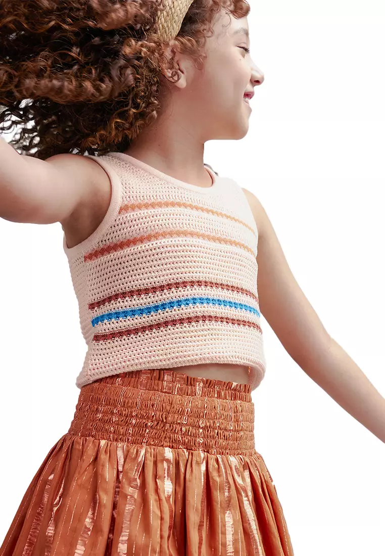 Girls Crochet Knited Like Tank Top With Multicolor Knit Details