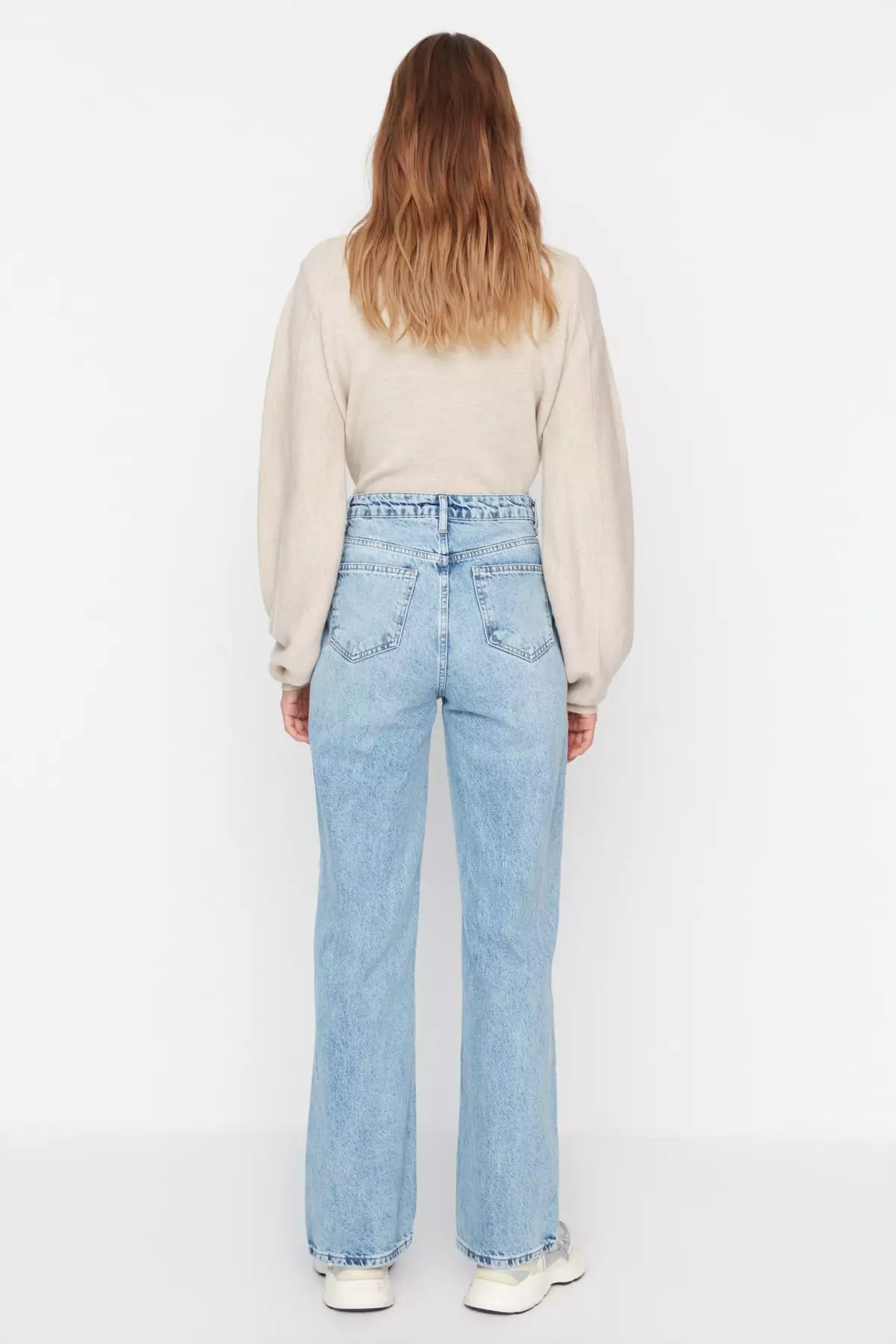 High Waist Long Straight Jeans