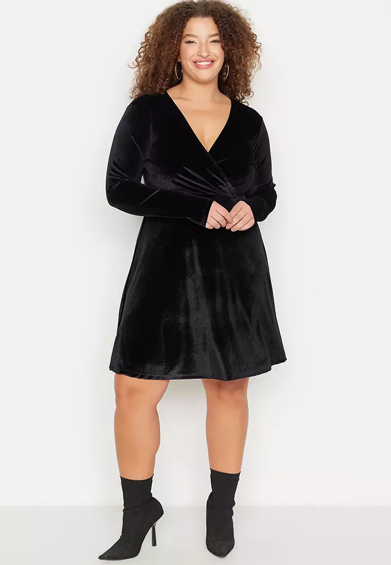 Plus Size Wrap Velvet Dress