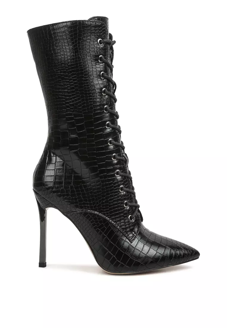 Discount on London Rag  shoes - SKU: Croc Textured Over The Ankle Boots in Black