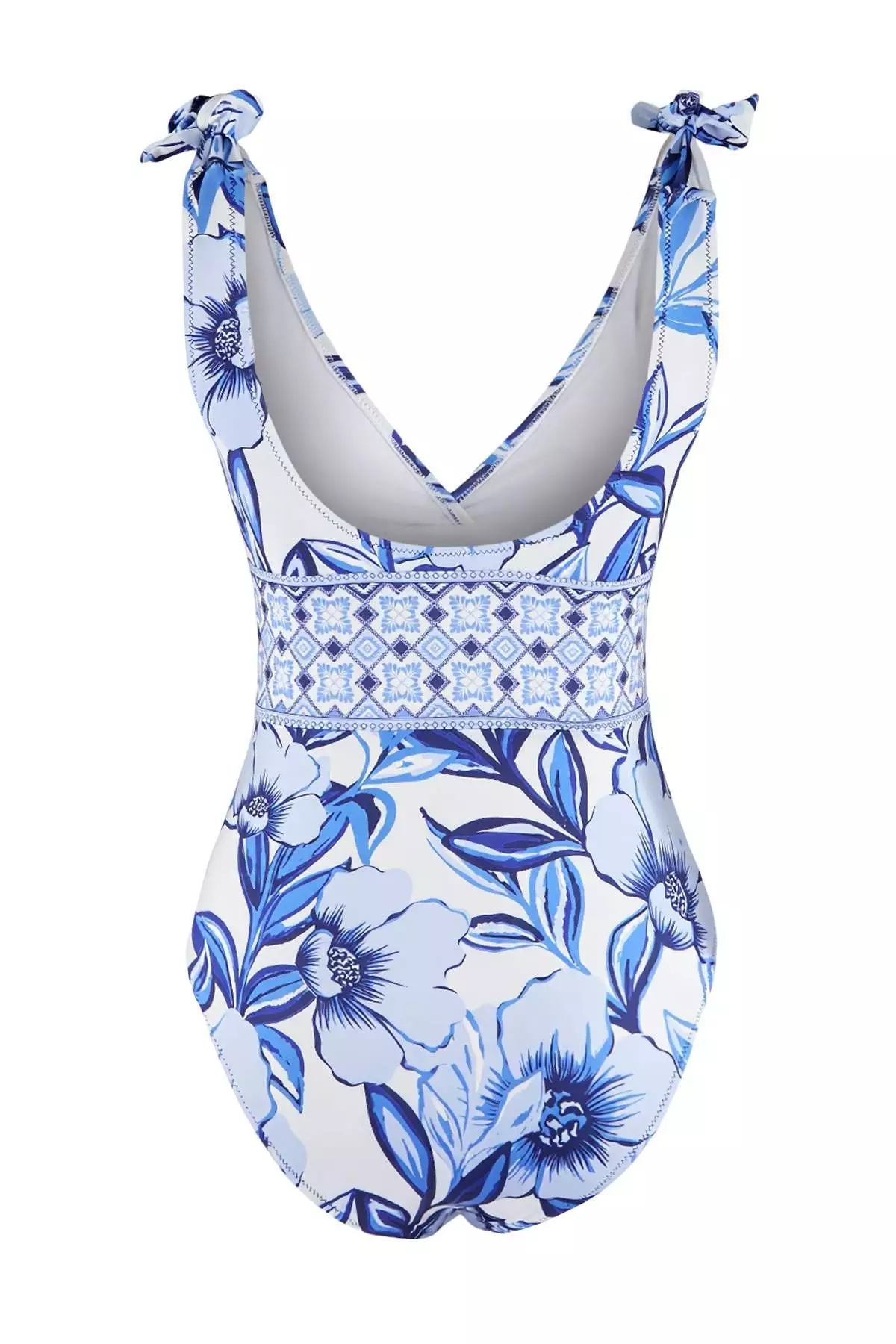 Floral Pattern Covered Deep V-Neck Regular 2-Piece Suit Skirt Swimsuit Tbess26Ma32