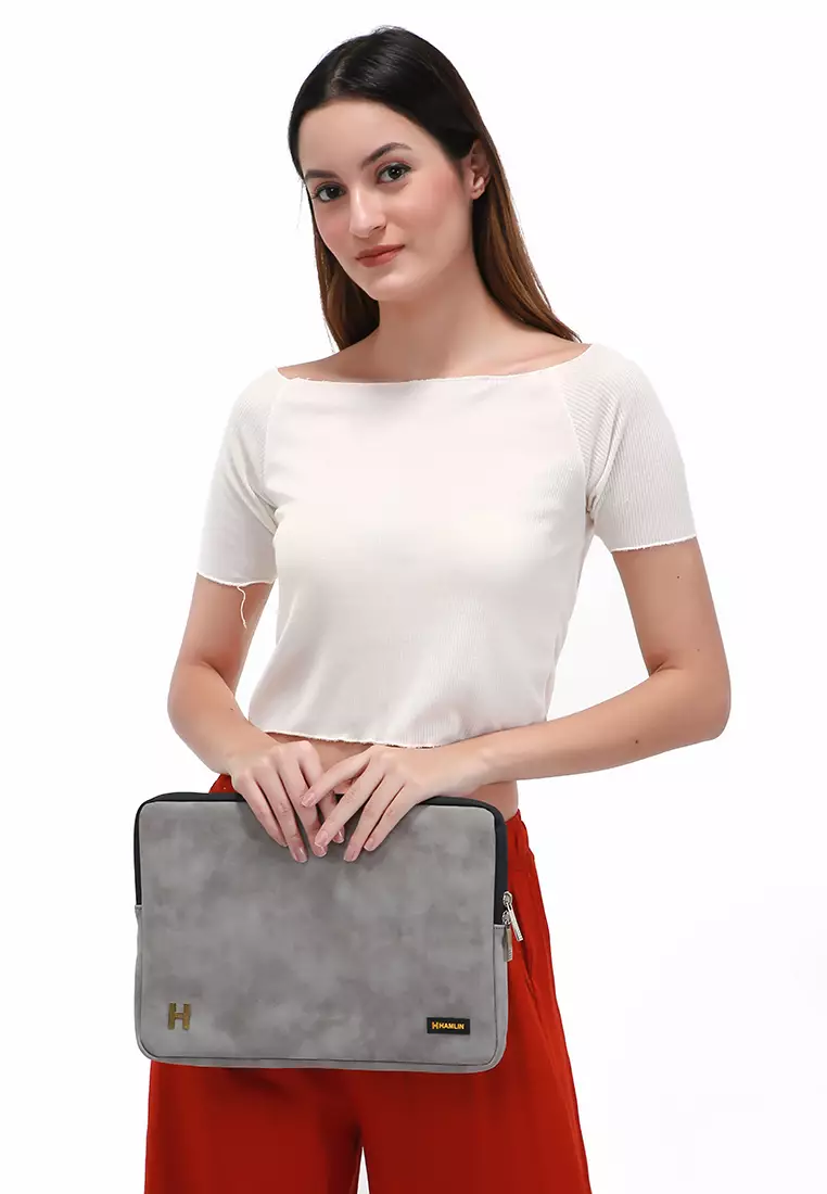 Quenty Sleeve Case Laptop Unisex Compability 13.3 Inch Big Storage Material Micro Velvet Leather ORIGINAL - Grey