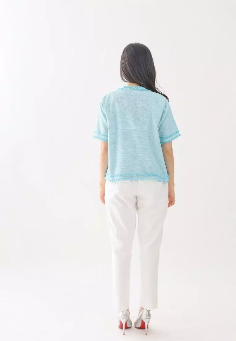 Yoona Tweed Top Tiffany Blue