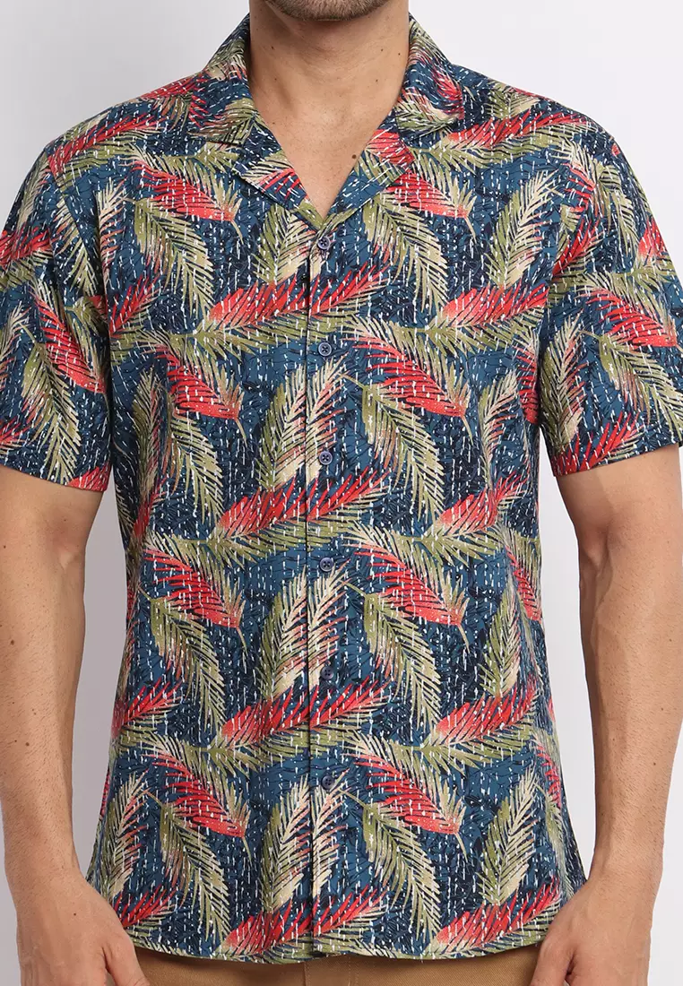 MAGINOT ASTRO NAVY Kemeja Casual Slim Fit Lengan Pendek