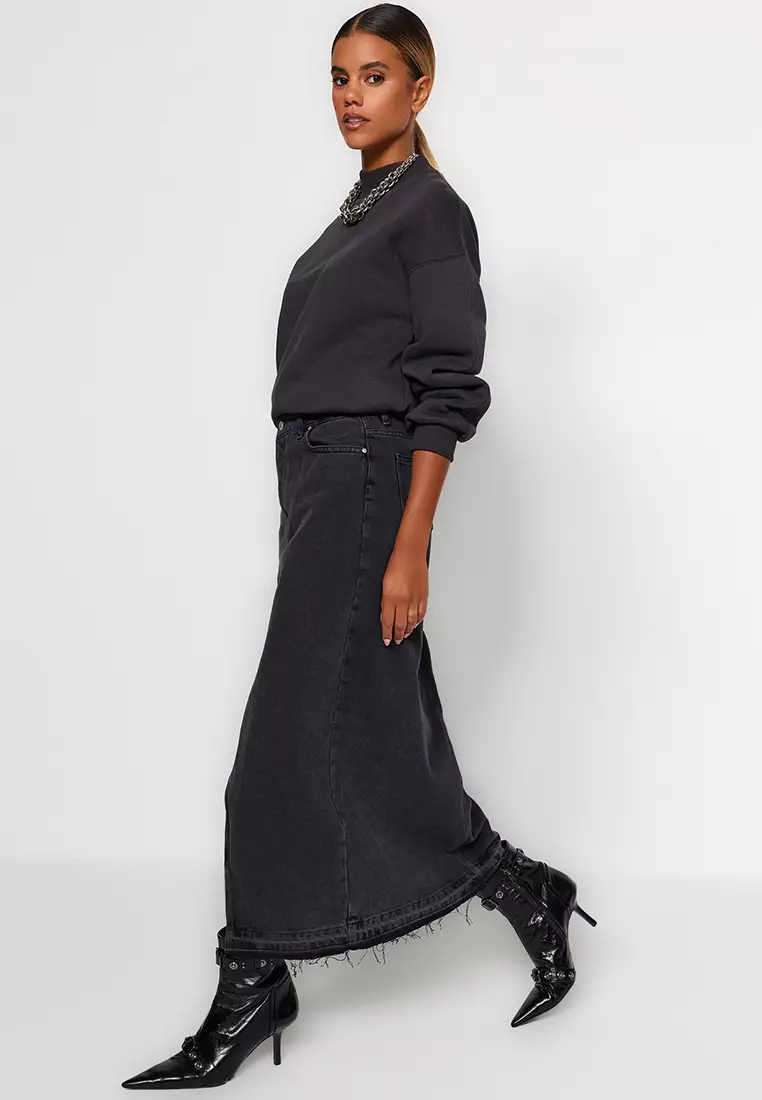 Maxi Denim Skirt with Slit Detail