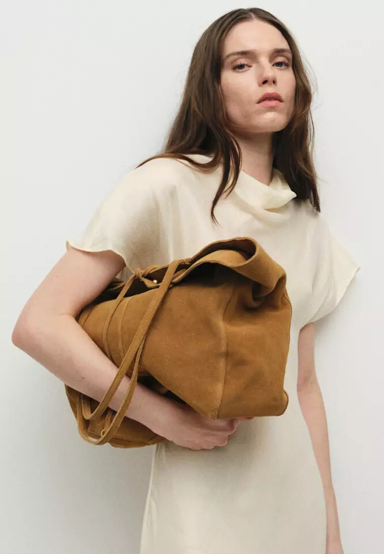 Suede Shopper Bag With Bow Closure