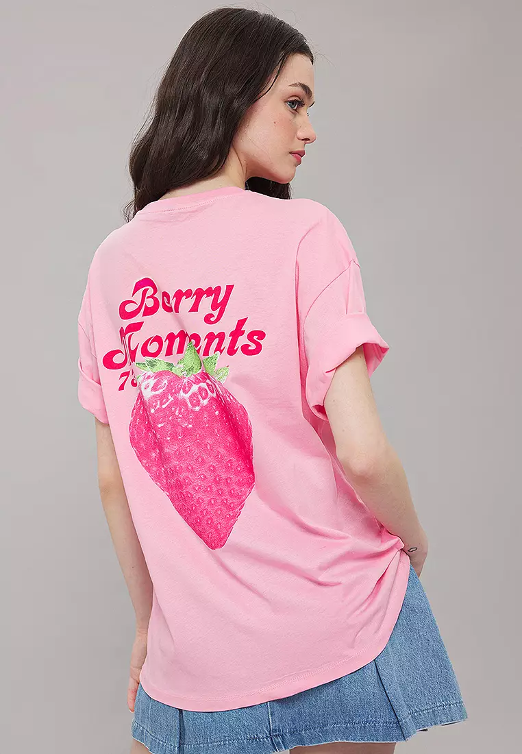 Jual Trendyol Light Pink Oversize/Wide Pattern Front Back Printed