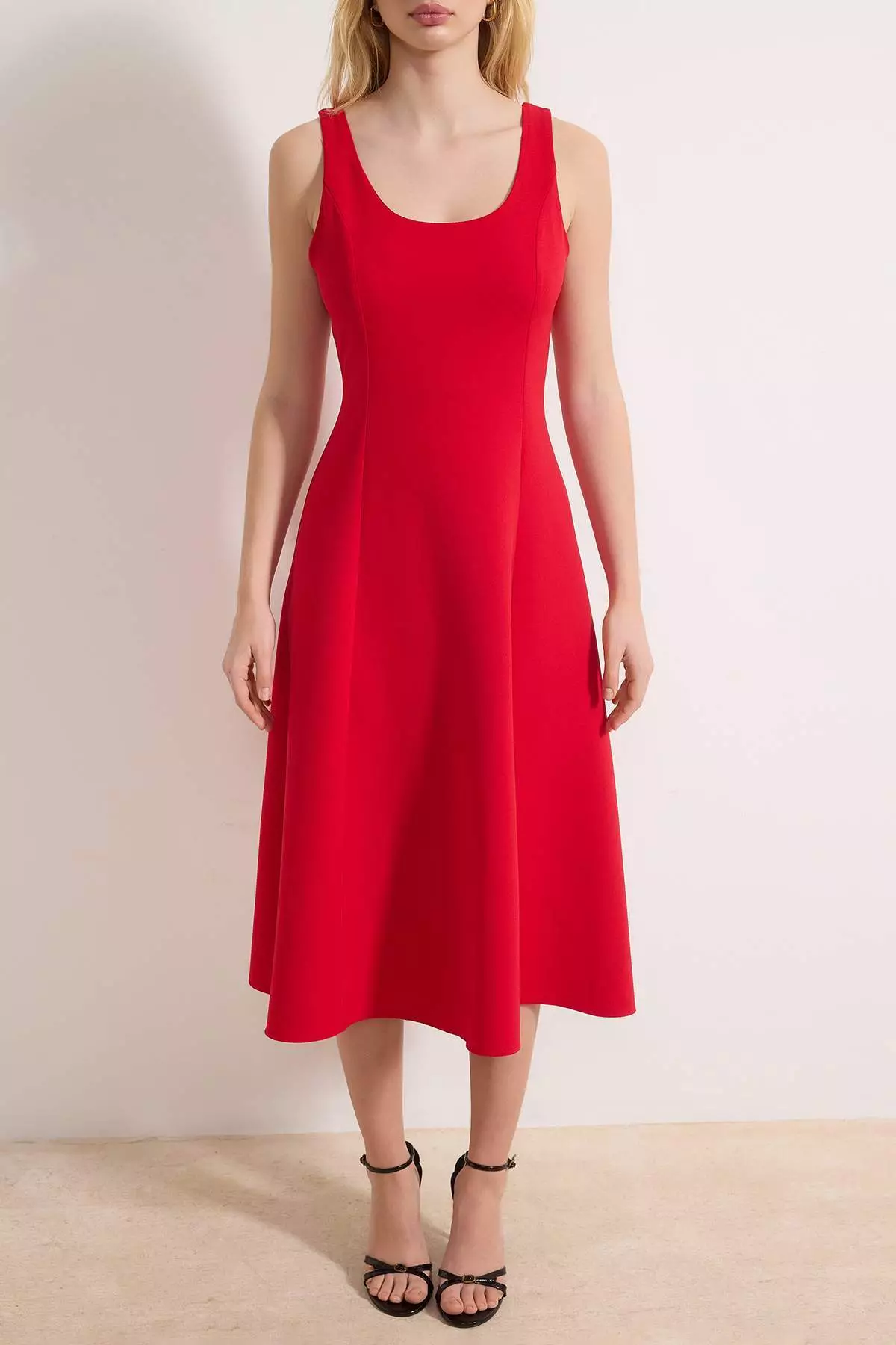 Red Skirt With Opening At The Waist Midi Woven Dress Twoss26El122