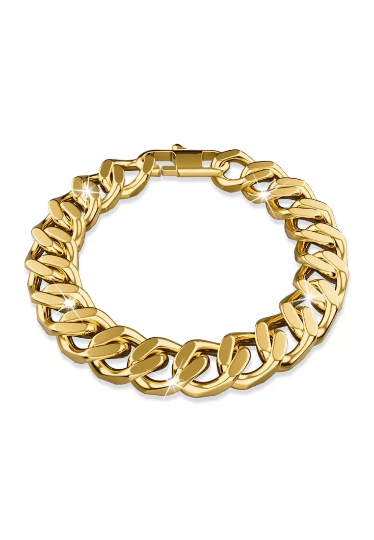 Muse Cuban Gold Layered Stainless Steel Chain Bracelet 22.5cm