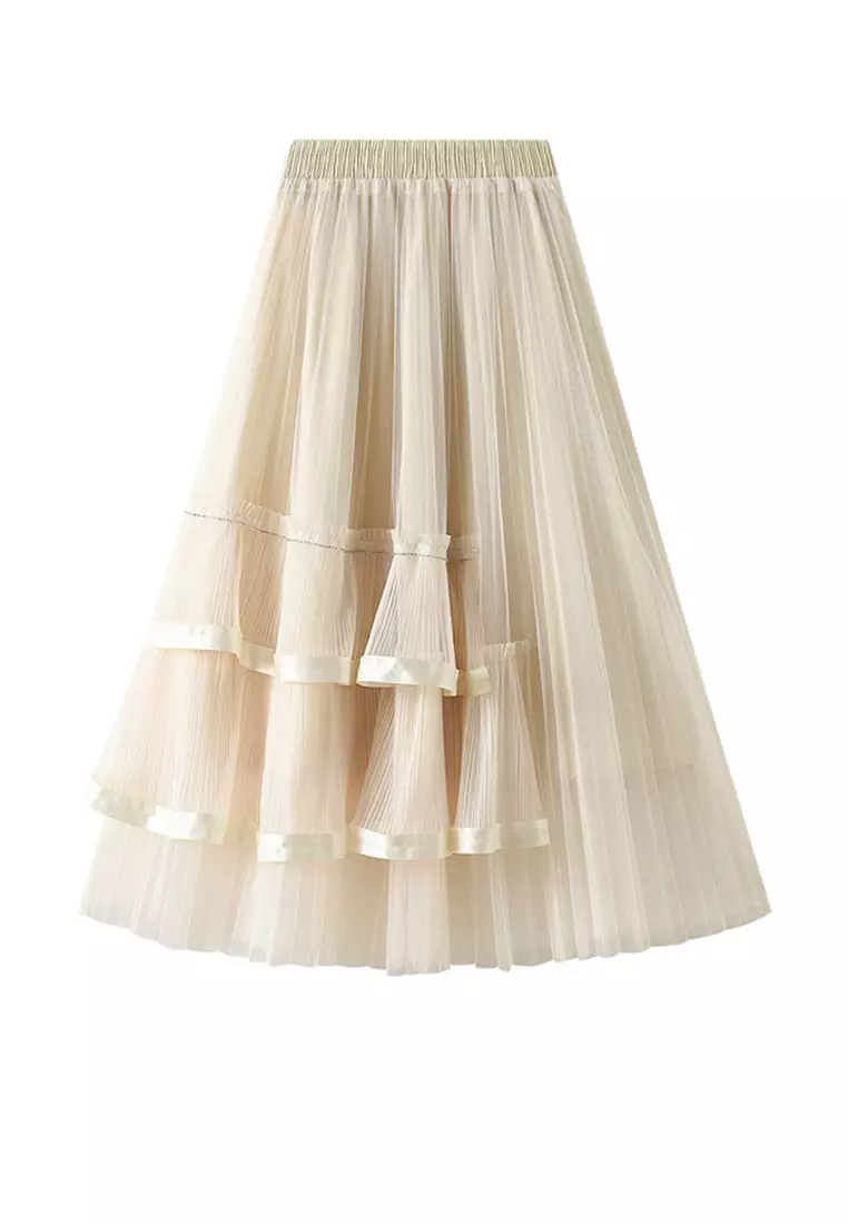 tulle pleated maxi skirt