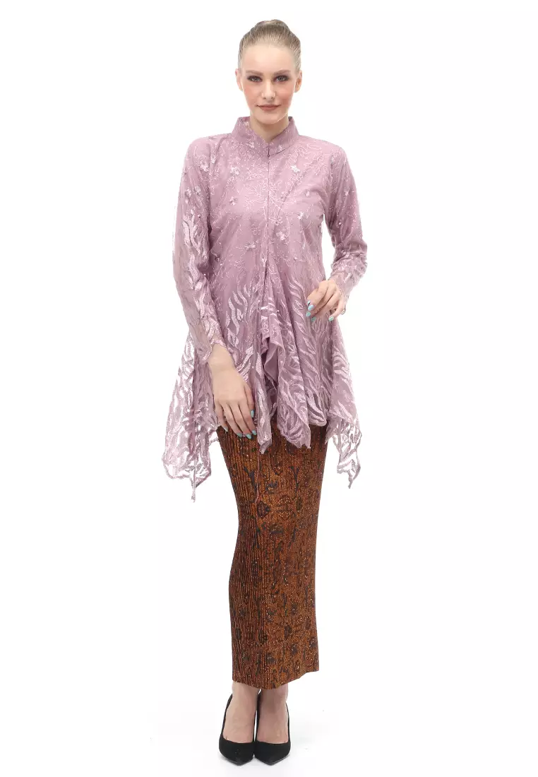 Kebaya Tunik Atasan Wanita Design Tulle Premium Quality - Lilac