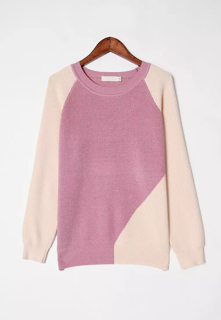 Buy A-IN GIRLS Fashion Color Matching Round Neck Sweater 2025 Online ...