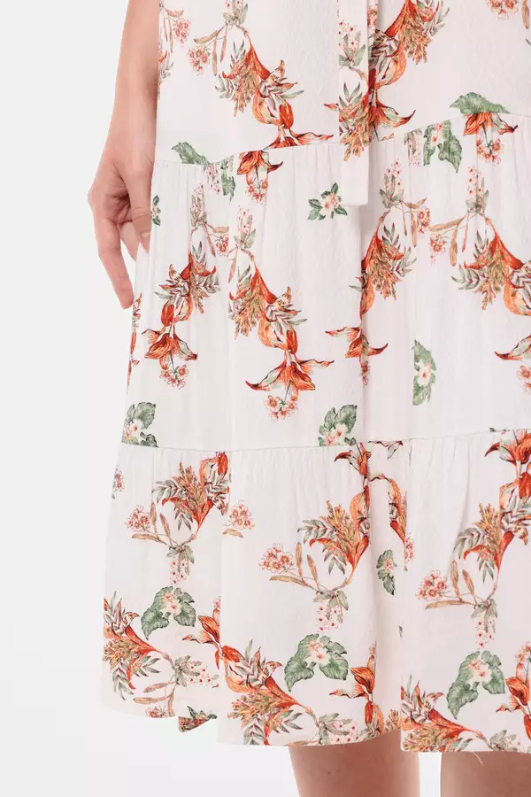 MINIMAL - Tangled - Dress Rayon Motif Bunga - White