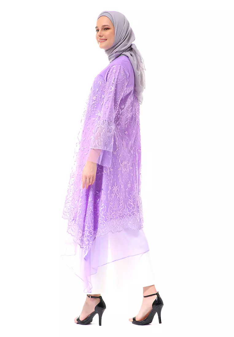 Laika Dress Muslimah Brukat Long Sleeve High Quality Premium Wanita - Lilac