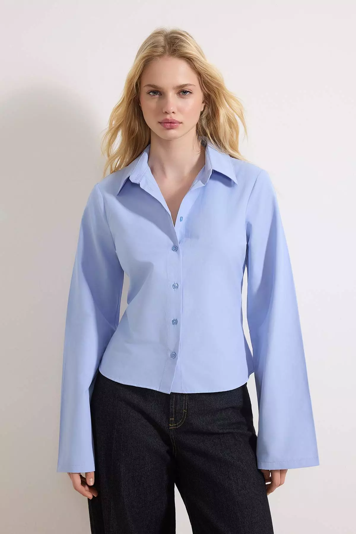 Light Blue Corset Detailed Fitted Waist Shirt Twoaw26Go55