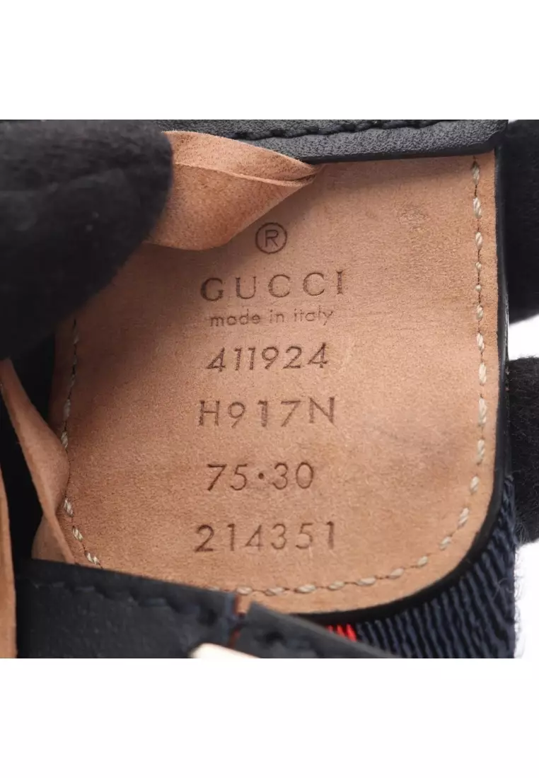 Pre-Loved Gucci Interlocking G sherry line belt fabric leather Navy Red black