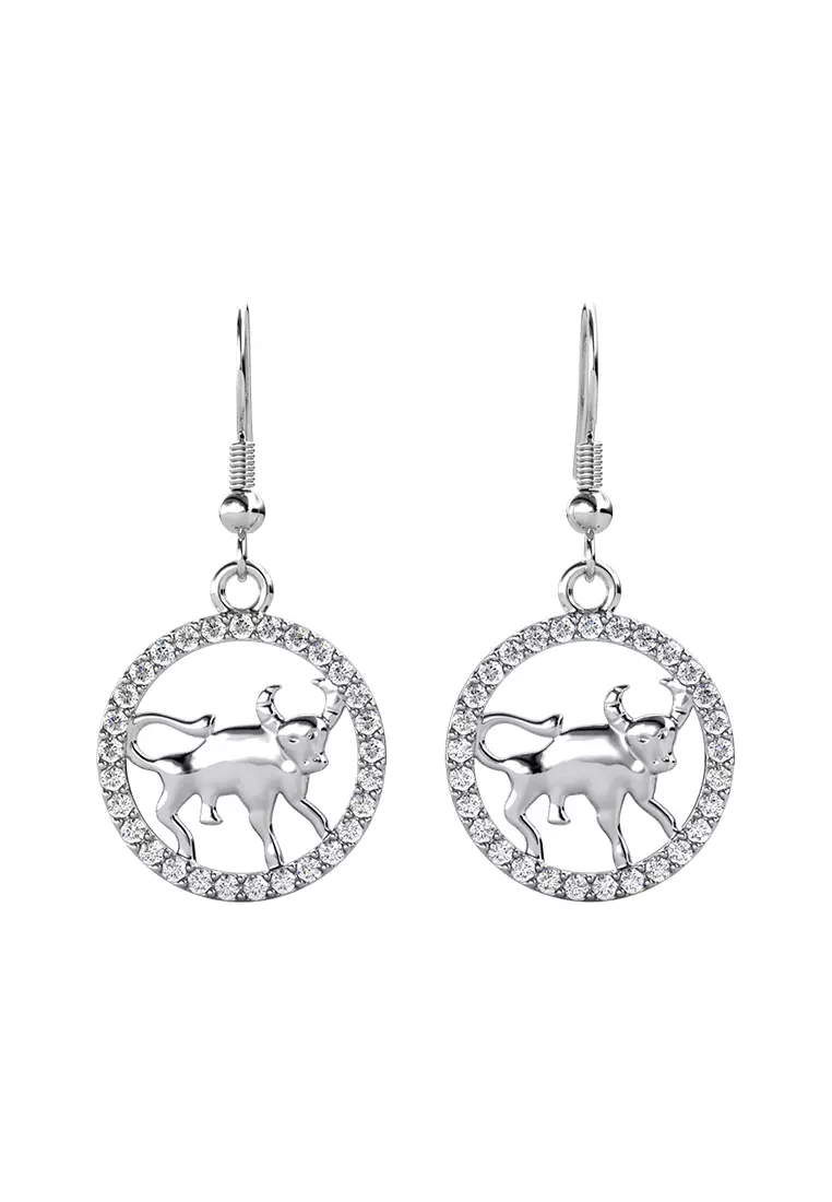Horoscope Circlet Hook Earring TAURUS WG  - Anting Crystal Swarovski by Her Jewellery