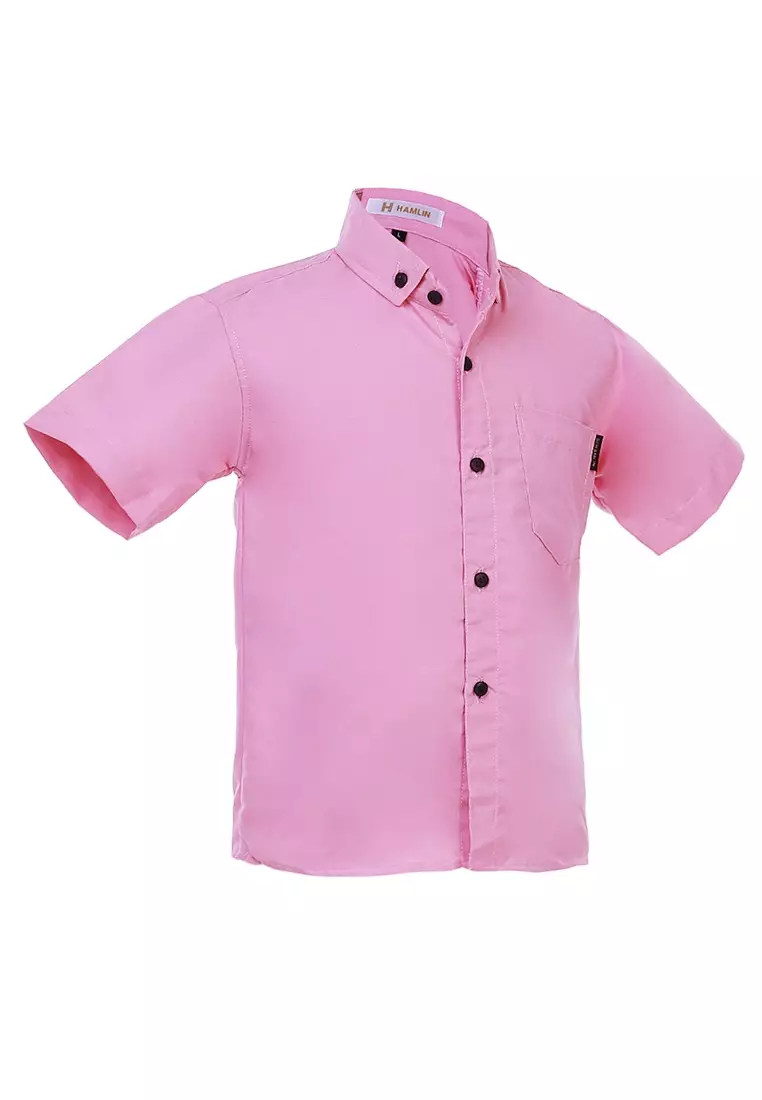 Juste Kemeja Formal Anak Laki-laki Lengan Pendek Motif Polos Kids Shirt Comportable Material Cotton ORIGINAL - Pink