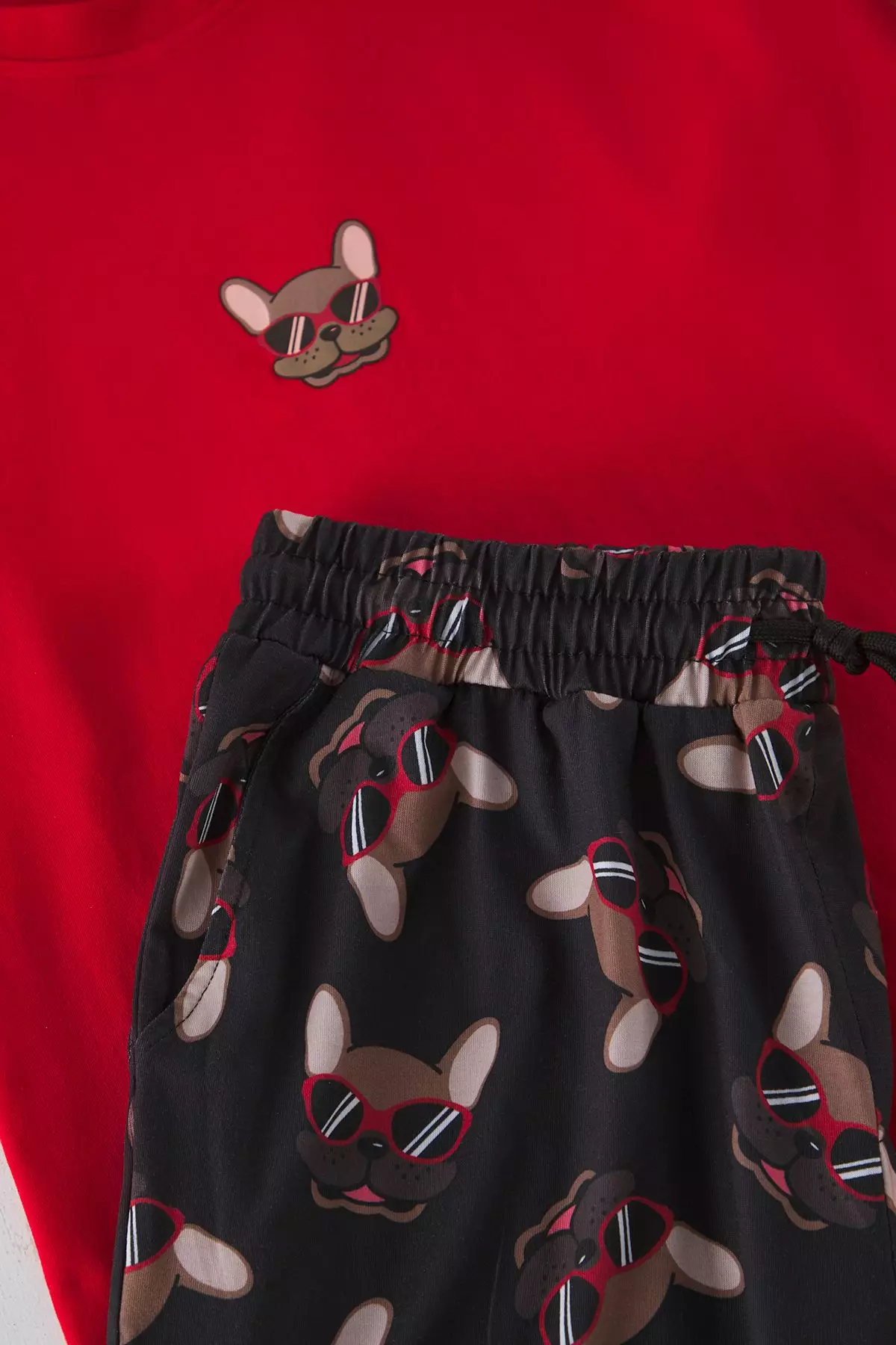 Red Regular Fit Printed Shorts Knitted Pajama Set TMNSS25PT00020