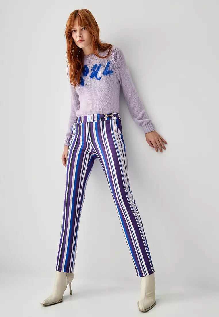 Purple and white clearance striped pants