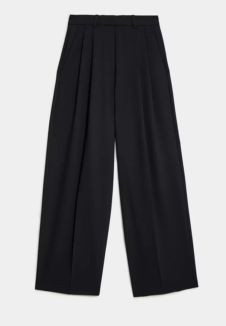 Pleat Front Relaxed Wide Leg Trousers