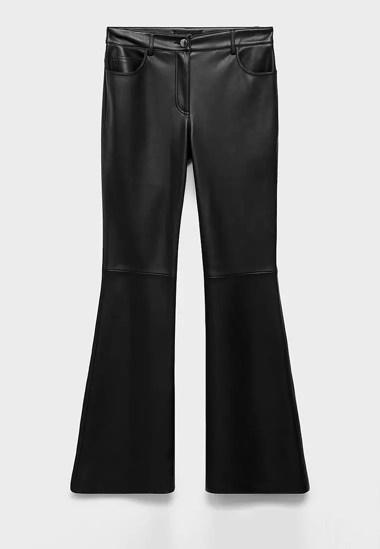 Leather-Effect Flared Trousers