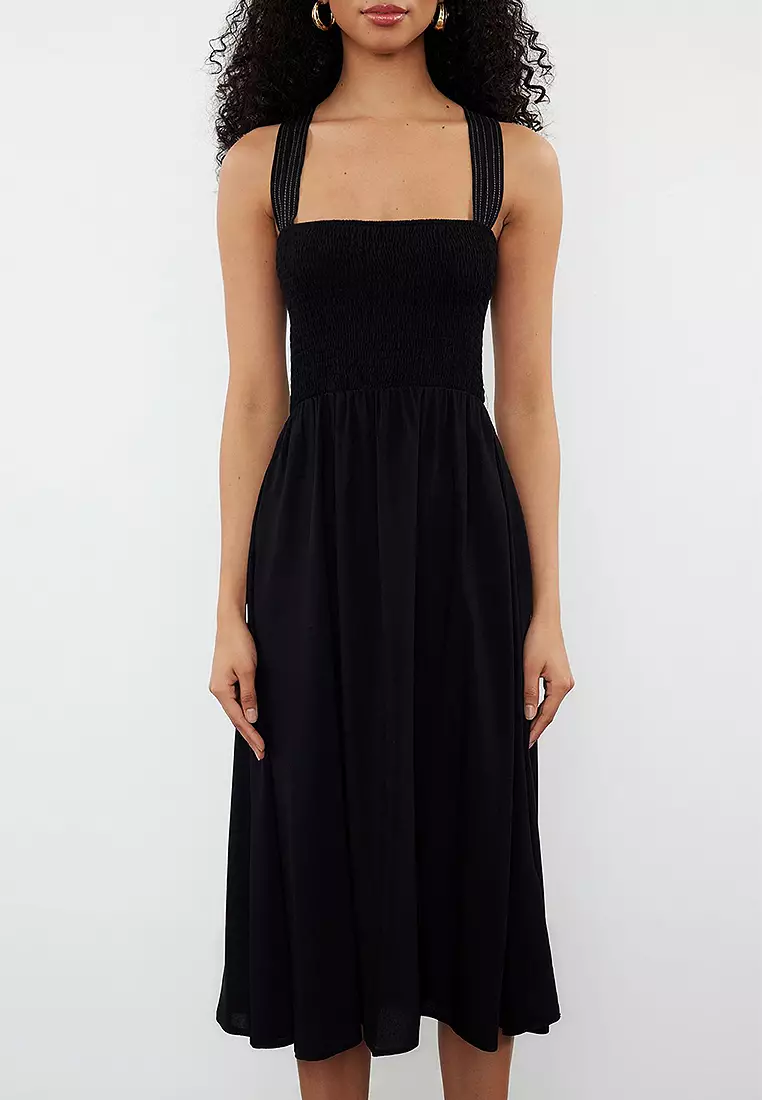 Crossover Back Smock Dress