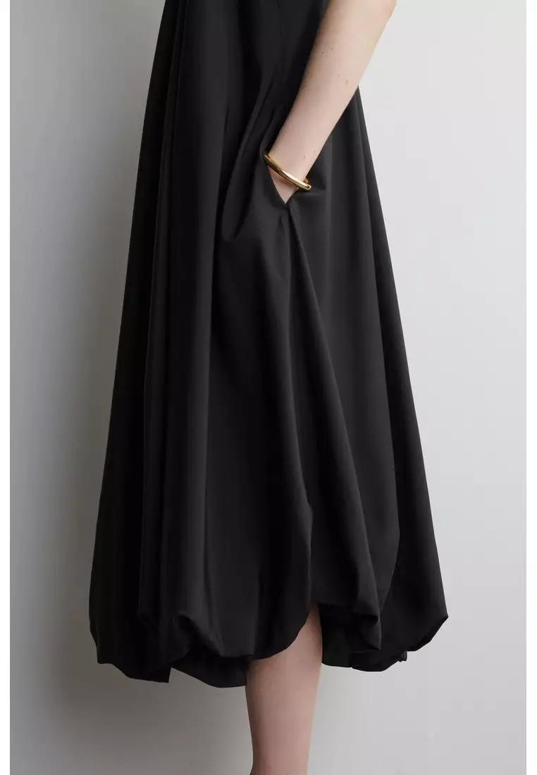 BUBBLE-HEM MIDI DRESS
