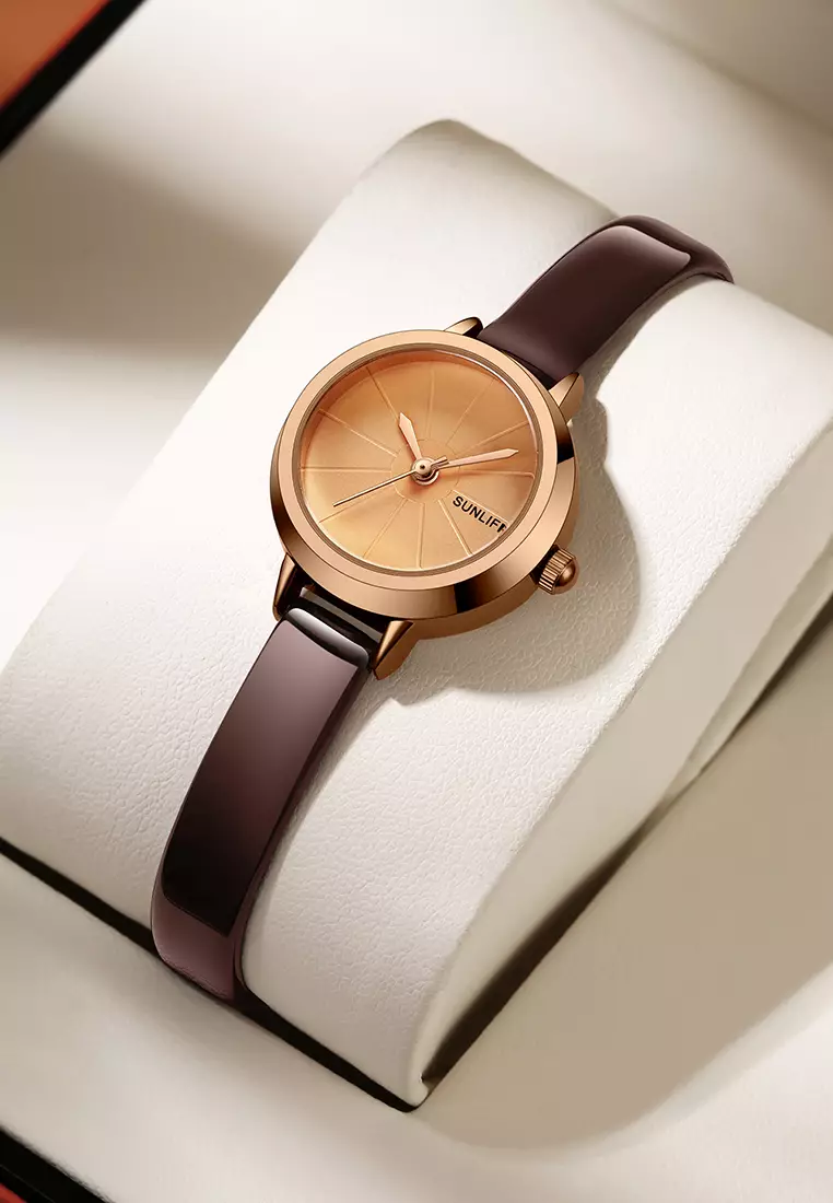 Jam Tangan Wanita Korea Retro Mini Dial Kasual Tali Kulit Jam Tangan Cewek Original brown