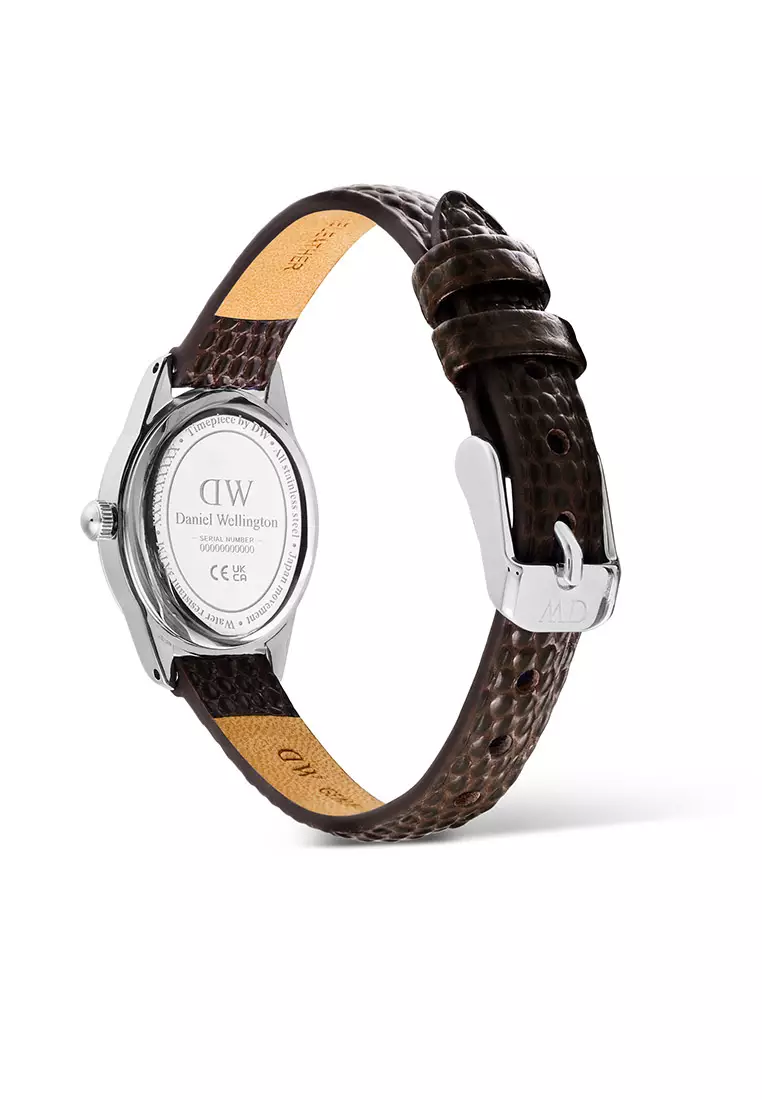 Ophelia Mini Dark Brown Lizard White Guilloché Silver - Women Watch Stainless Steel Leather Strap watch DW Official Authentic Original 女士手錶 不銹鋼手錶 DW 官方 真皮手錶 正品