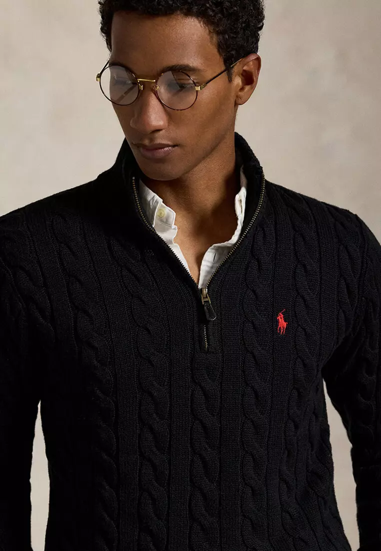 Cable-Knit Cotton Quarter-Zip Sweater