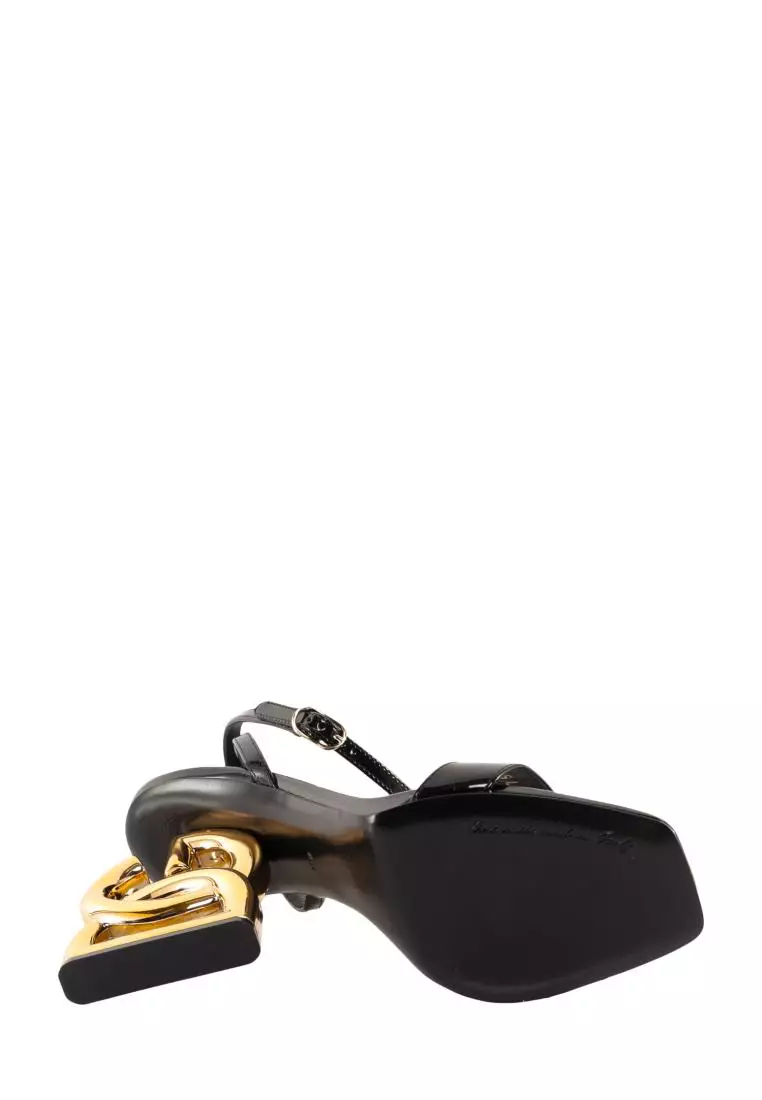 Buy Dolce And Gabbana Dolce And Gabbana Patent Leather Sandals With Metal Monogram Heel Black 9851