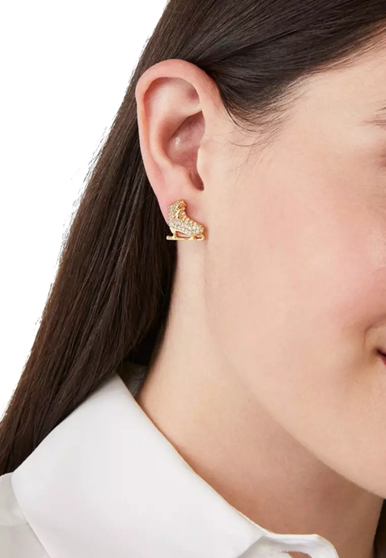 Snow Day Ice Skate Stud Earrings in Clear/ Gold ka215