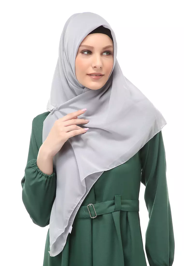 Kanya Hijab Scarf  Motif Polos Wanita Muslimah Relaxed Fit - LightGrey