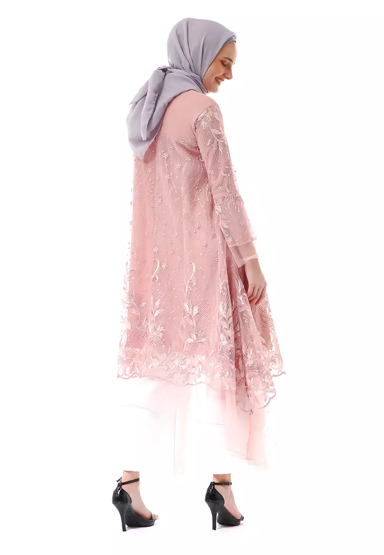 Laika Dress Muslimah Brukat Long Sleeve High Quality Premium Wanita - Rose Gold