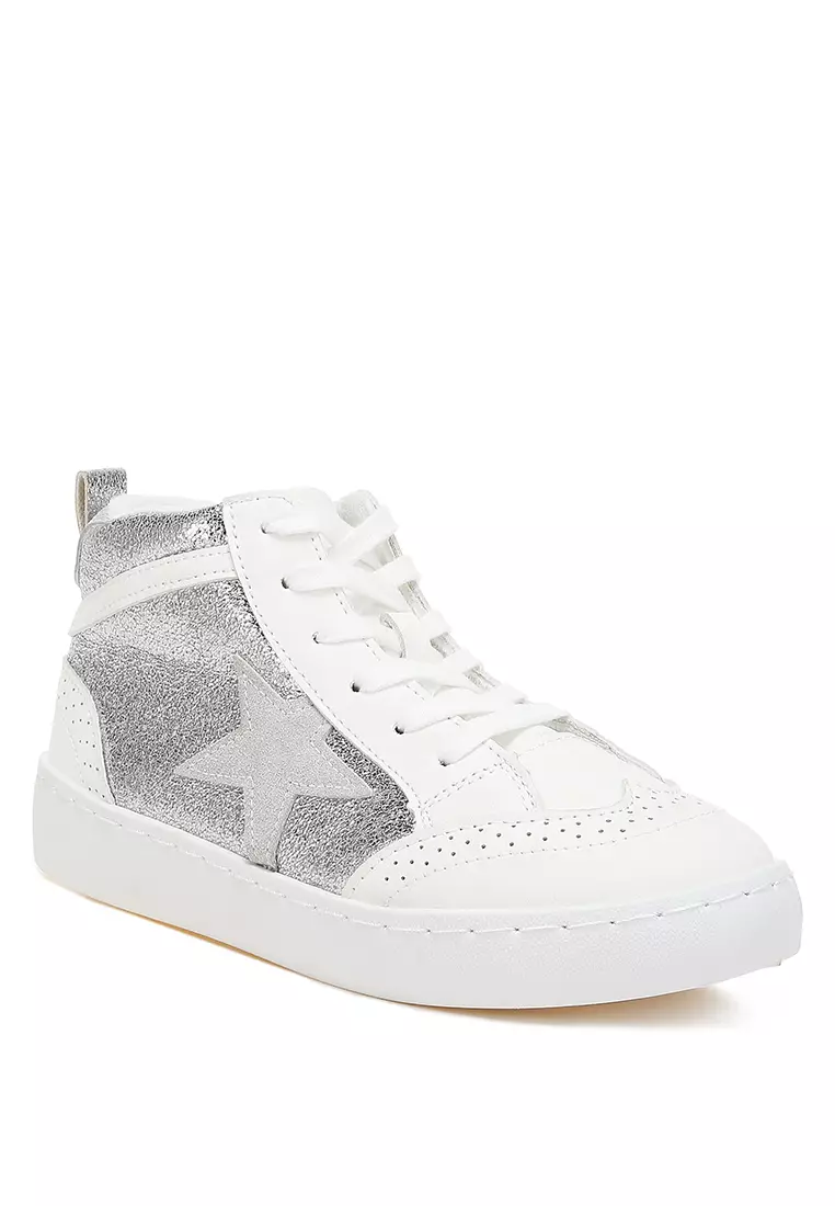 Star High Ankle Sneakers in Silver