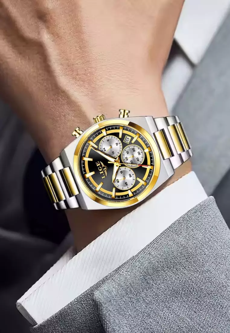 Chronograph Unisex Silver Color Alloy Quartz Watch 41mm, Stainless Steel Bracelet