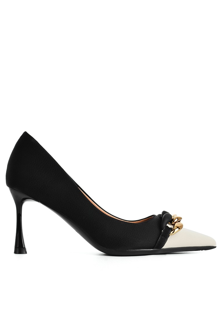 8CM Color Matching Chain Buckle Pointy Pumps XJ3389-1